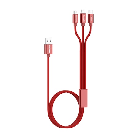Emerald Red 6FT 3 in 1 USB Charging Cable 2.4A, Universal Fast Charging Cord Connector EE-316-RED
